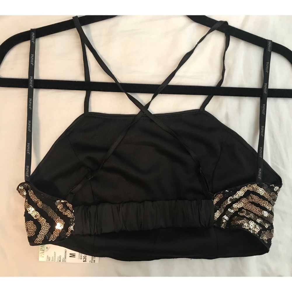 Brand New Black Crop Party Top with Gold Sequins - Picture 4 of 7